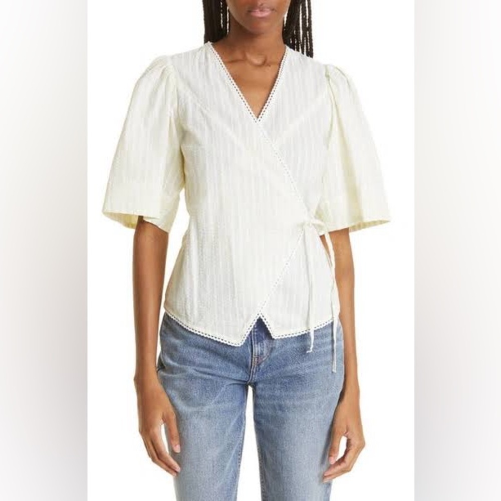Ganni Seersucker Wrap Top